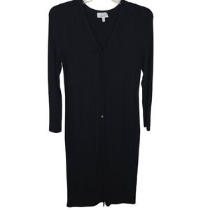 & Other Stories M Sweater Dress Black Simple Ribbed Knit Minimalist Button Front